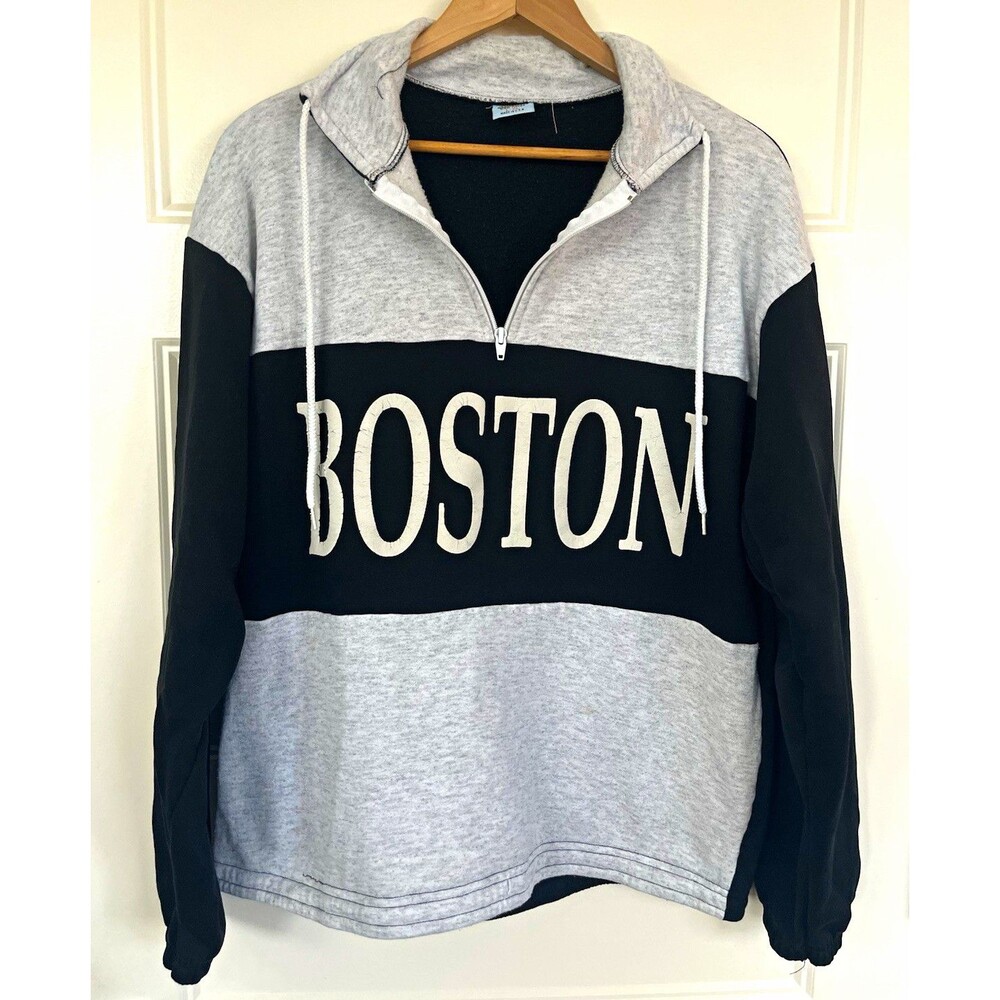 Vintage 90s Boston Sweatshirt Colorblock Half Zip Pullover L/XL Made in USA Sun